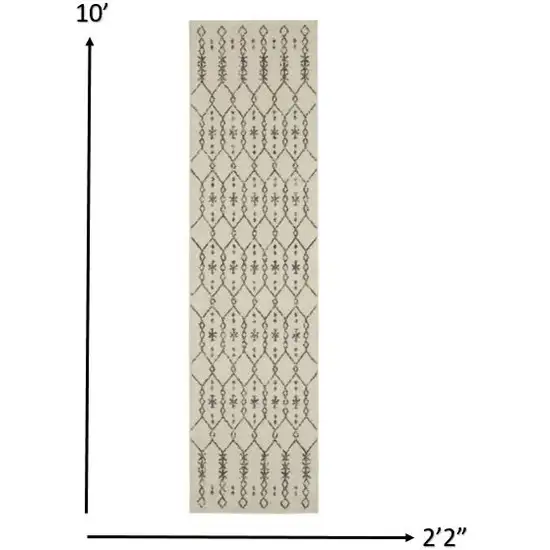 Ivory and Gray Geometric Runner Rug Photo 5