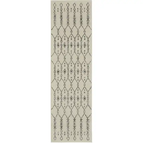 8' Gray Geometric Power Loom Runner Rug Photo 8