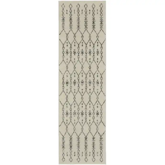 Ivory and Gray Geometric Runner Rug Photo 1