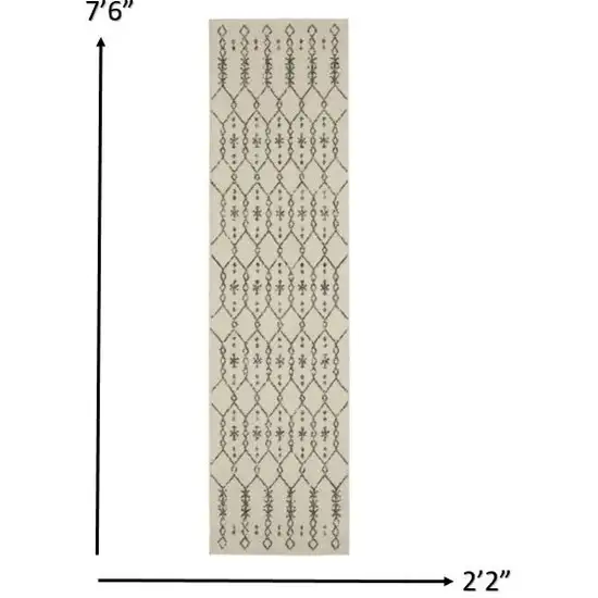 Ivory and Gray Geometric Runner Rug Photo 5