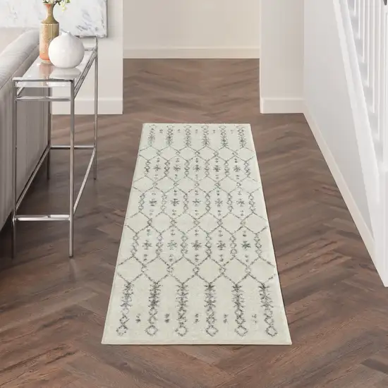 8' Gray Geometric Power Loom Runner Rug Photo 7