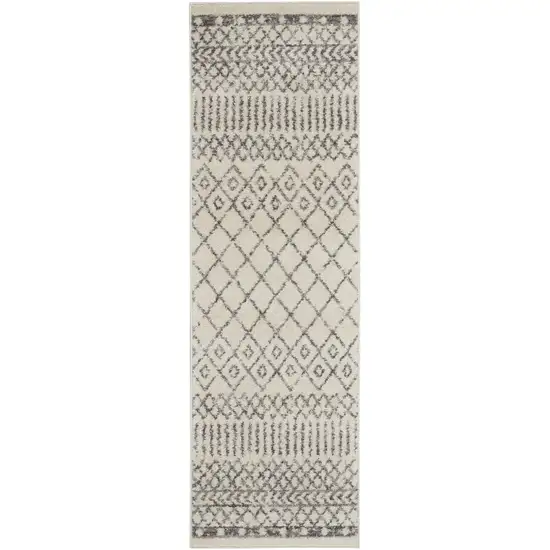 6' Gray And Ivory Geometric Distressed Runner Rug Photo 1