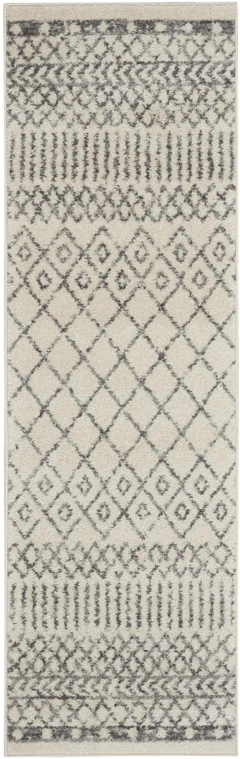 Ivory and Gray Geometric Runner Rug Photo 1