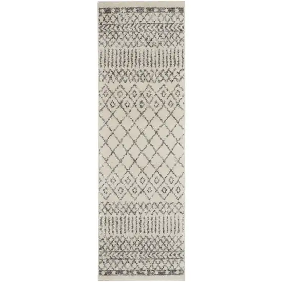 Ivory and Gray Geometric Runner Rug Photo 1