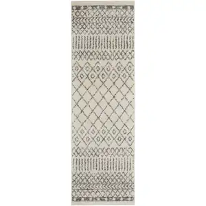 Photo of Ivory and Gray Geometric Runner Rug