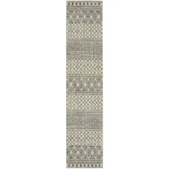 Ivory and Gray Geometric Runner Rug Photo 1