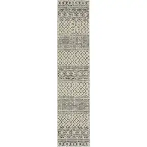 Photo of Ivory and Gray Geometric Runner Rug