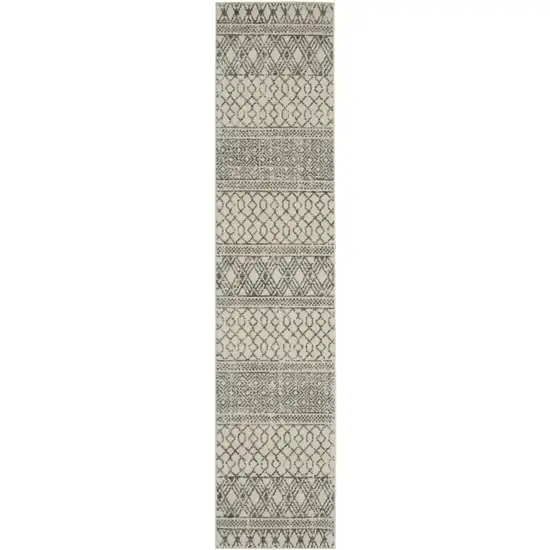 10' Gray Geometric Power Loom Runner Rug Photo 2