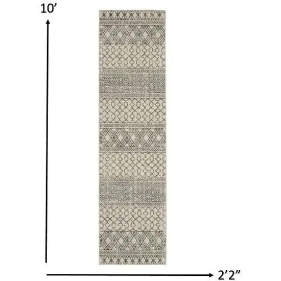 Ivory and Gray Geometric Runner Rug Photo 5