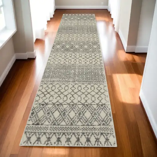 10' Gray Geometric Power Loom Runner Rug Photo 1