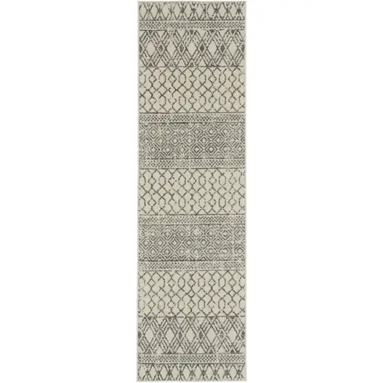 8' Gray Geometric Power Loom Runner Rug Photo 8