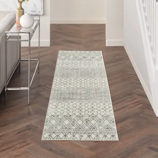 Ivory and Gray Geometric Runner Rug Photo 6