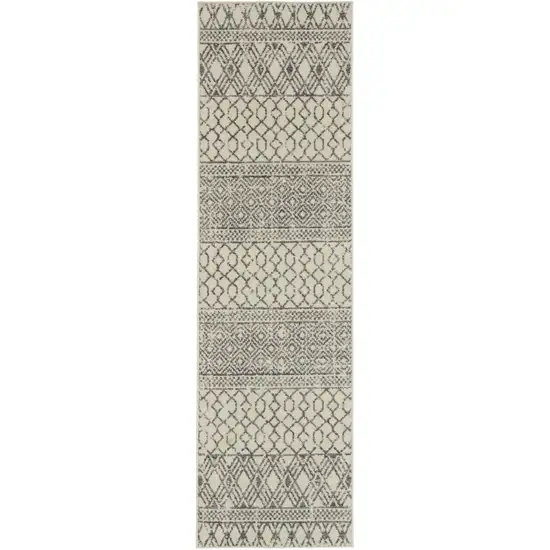 Ivory and Gray Geometric Runner Rug Photo 1