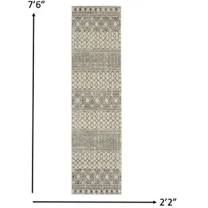 Photo of Ivory and Gray Geometric Runner Rug