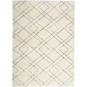 Photo of Ivory and Gray Geometric Shag Area Rug