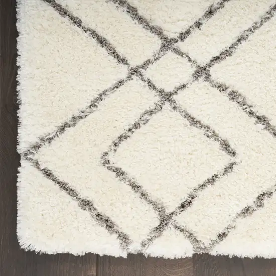 Ivory and Gray Geometric Shag Area Rug Photo 4