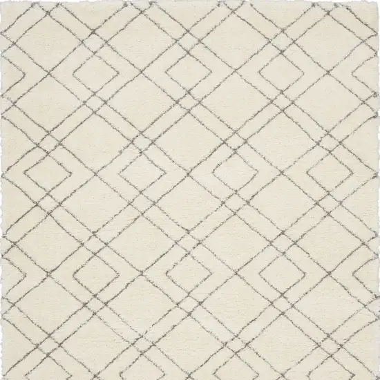 Ivory and Gray Geometric Shag Area Rug Photo 7