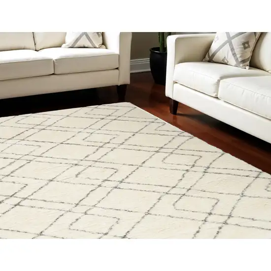 Ivory and Gray Geometric Shag Area Rug Photo 1