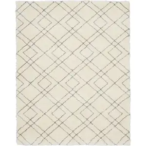 Photo of Ivory and Gray Geometric Shag Area Rug