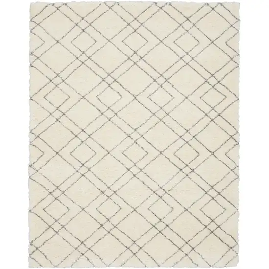 Ivory and Gray Geometric Shag Area Rug Photo 4