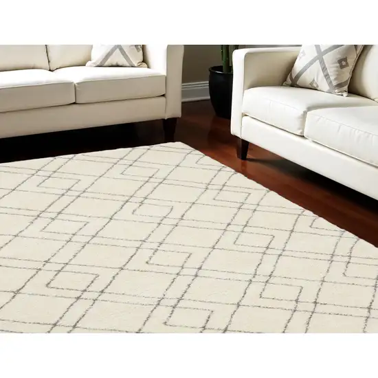 Ivory and Gray Geometric Shag Area Rug Photo 1