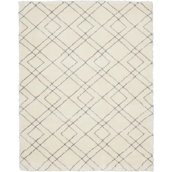 Ivory and Gray Geometric Shag Area Rug Photo 2