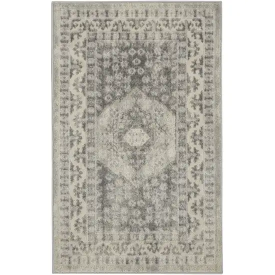 Ivory and Gray Medallion Area Rug Photo 2