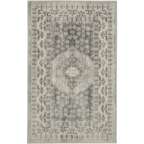 Ivory and Gray Medallion Area Rug Photo 5