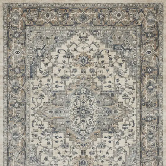 Ivory and Gray Medallion Power Loom Area Rug Photo 9