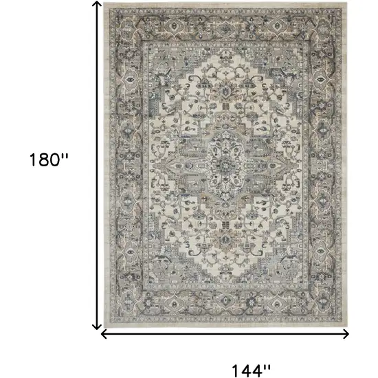 Ivory and Gray Medallion Power Loom Area Rug Photo 3