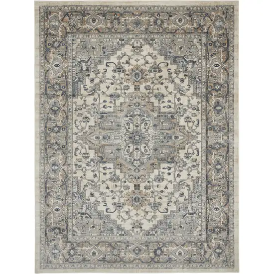 Ivory and Gray Medallion Power Loom Area Rug Photo 2