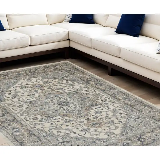 Ivory and Gray Medallion Power Loom Area Rug Photo 1