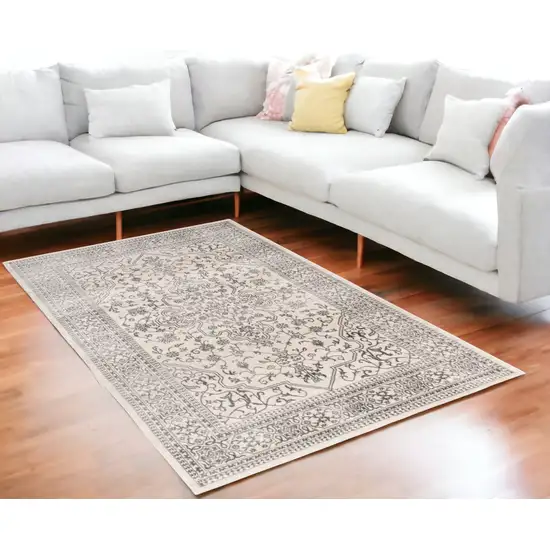 Ivory and Gray Oriental Area Rug Photo 1