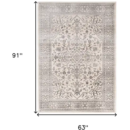 Ivory and Gray Oriental Area Rug Photo 5