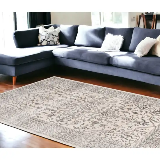 Ivory and Gray Oriental Area Rug Photo 1