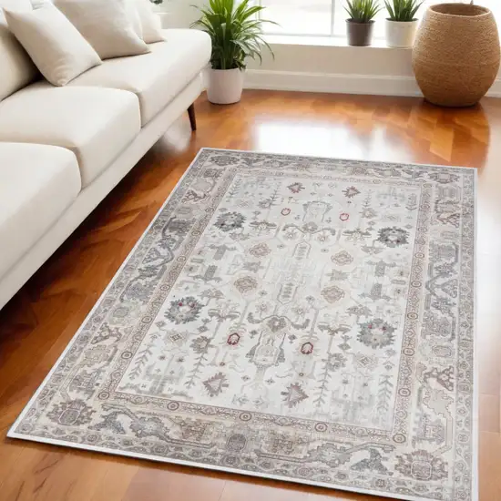 Ivory and Gray Oriental Distressed Non Skid Area Rug Photo 1