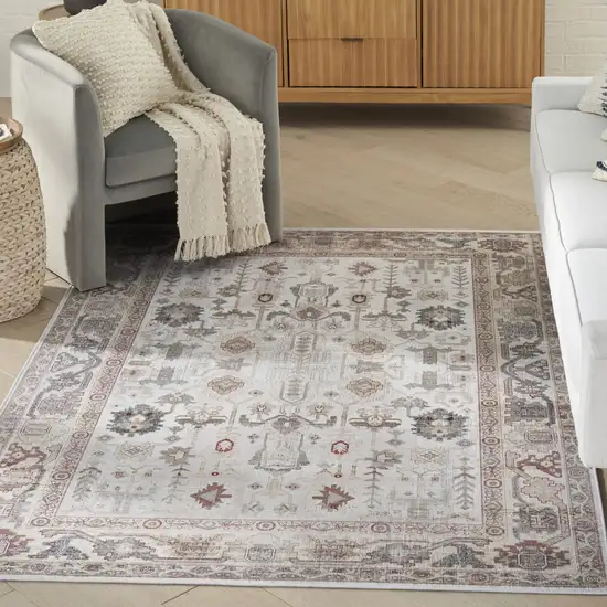 Ivory and Gray Oriental Distressed Non Skid Area Rug Photo 9