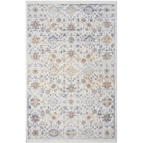 Ivory and Gray Oriental Power Loom Distressed Area Rug With Fringe Photo 1