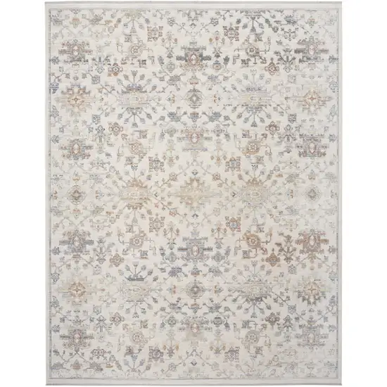 Ivory and Gray Oriental Power Loom Distressed Area Rug With Fringe Photo 1