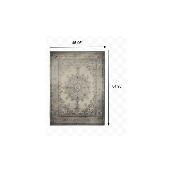 Ivory And Gray Pale Medallion Area Rug Photo 7