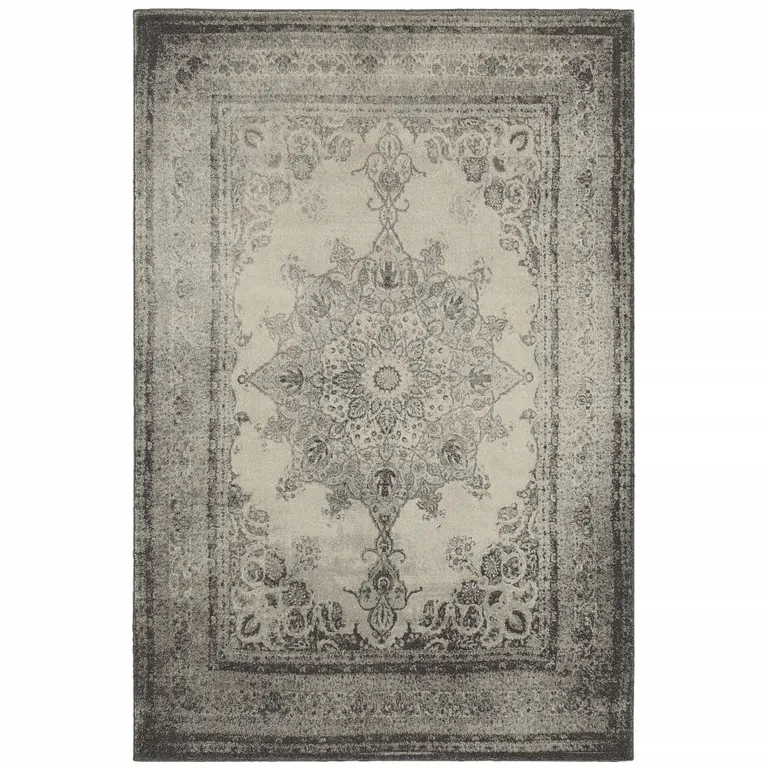 Ivory and Gray Pale Medallion Area Rug Photo 1