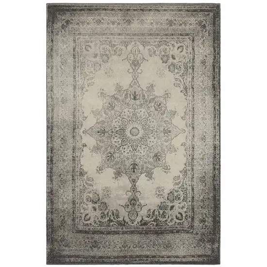 Ivory and Gray Pale Medallion Area Rug Photo 1