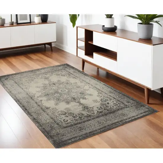 Ivory And Gray Pale Medallion Area Rug Photo 1