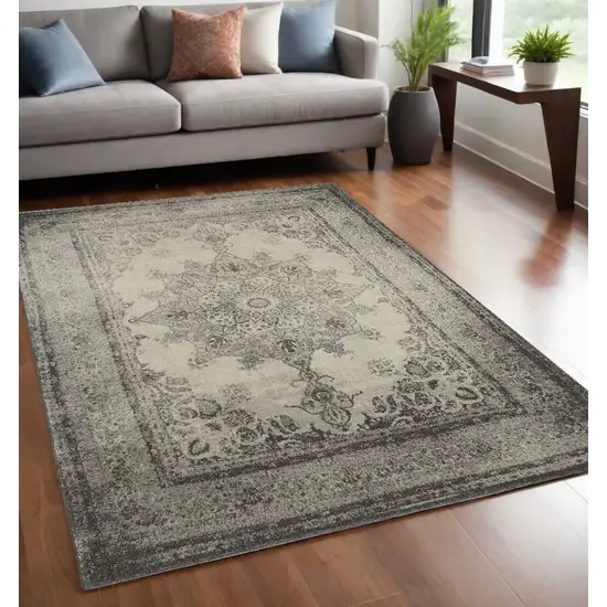 Ivory And Gray Pale Medallion Area Rug Photo 1