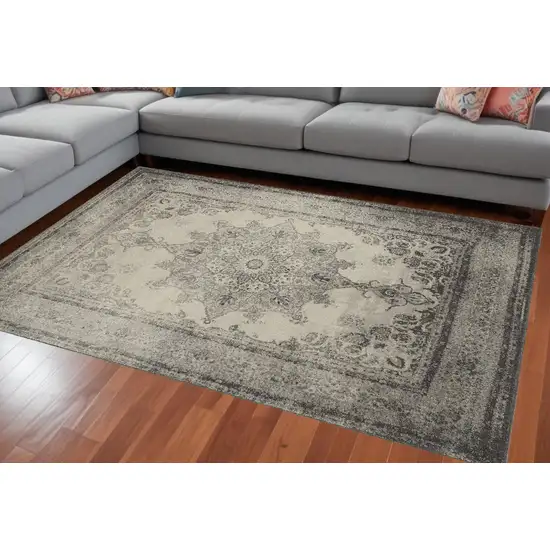 Ivory And Gray Pale Medallion Area Rug Photo 1