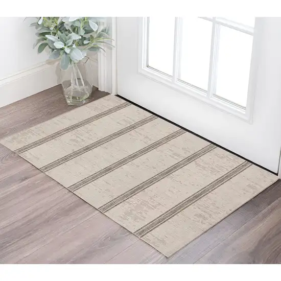 Ivory and Gray Striped Power Loom Area Rug Photo 1