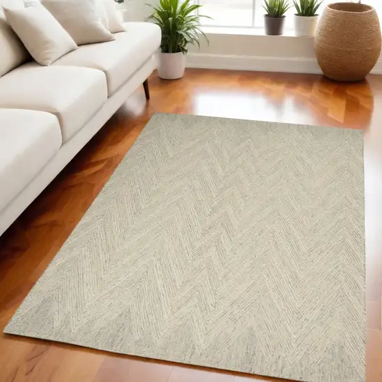 Ivory and Gray Wool Chevron Area Rug Photo 1