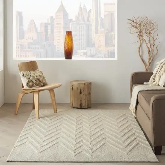 Ivory and Gray Wool Chevron Area Rug Photo 8