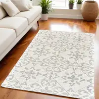 Photo of Ivory and Gray Wool Floral Hand Tufted Area Rug