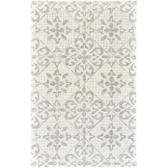 Ivory and Gray Wool Floral Hand Tufted Area Rug Photo 2